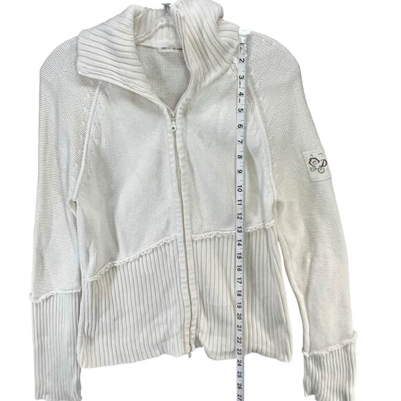 DKNY Y2K Sweater Jacket Womens M Cream Ribbed Full Zip Turtle Neck Classic Retro - Picture 10 of 15